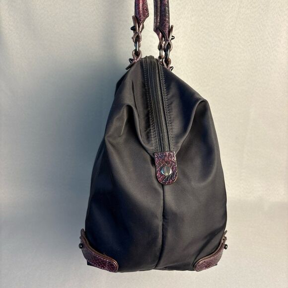 Rebecca Minkoff Purse Shoulder Bag Black Nylon Tote with Red Snakeskin & Spikes - Picture 4 of 12